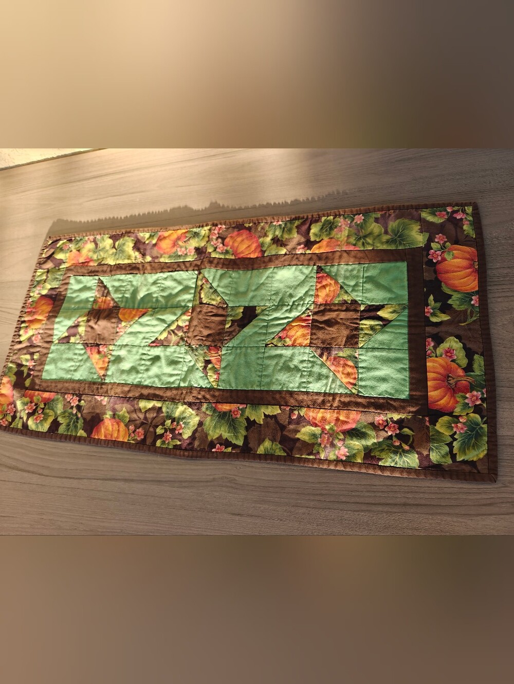 Pumpkin and Floral Quilted Decor in Green & Brown